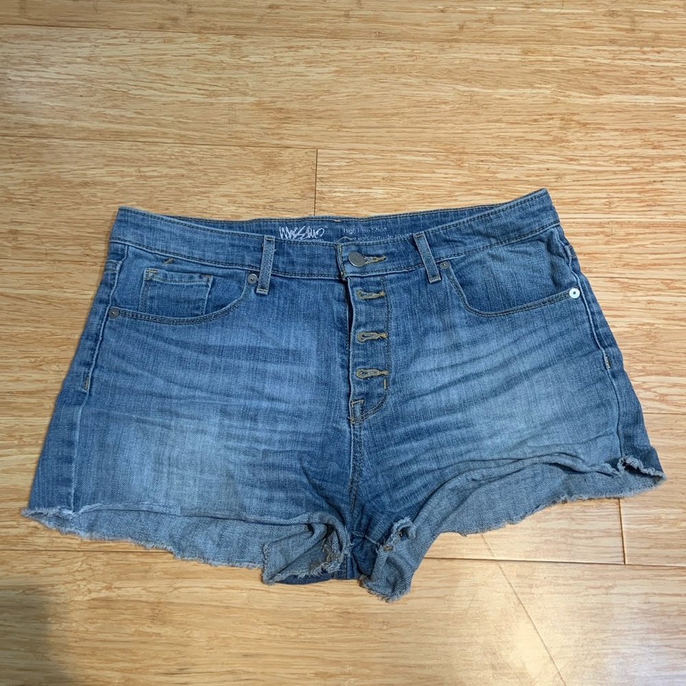 Blue denim high rise shorts